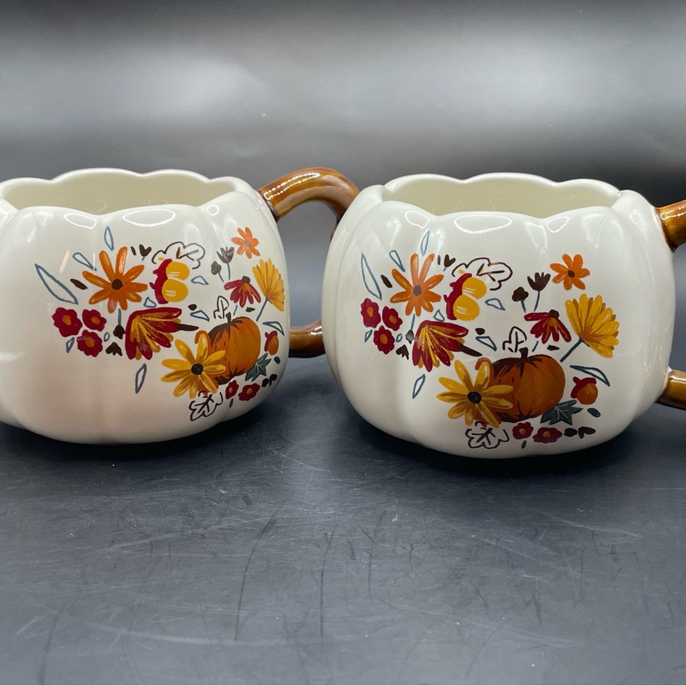 NWT Celebrate Together Ceramic 16oz Fall Pumpkin Coffee Mug Set for 2 CC02B18025